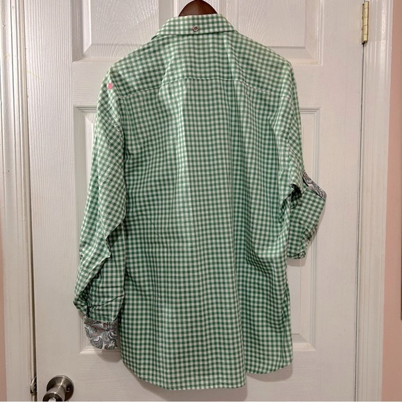 Jared Lang Button Down Shirt Green Pink Checkered Paisley Men's Size XXL Easter - Picture 2 of 9